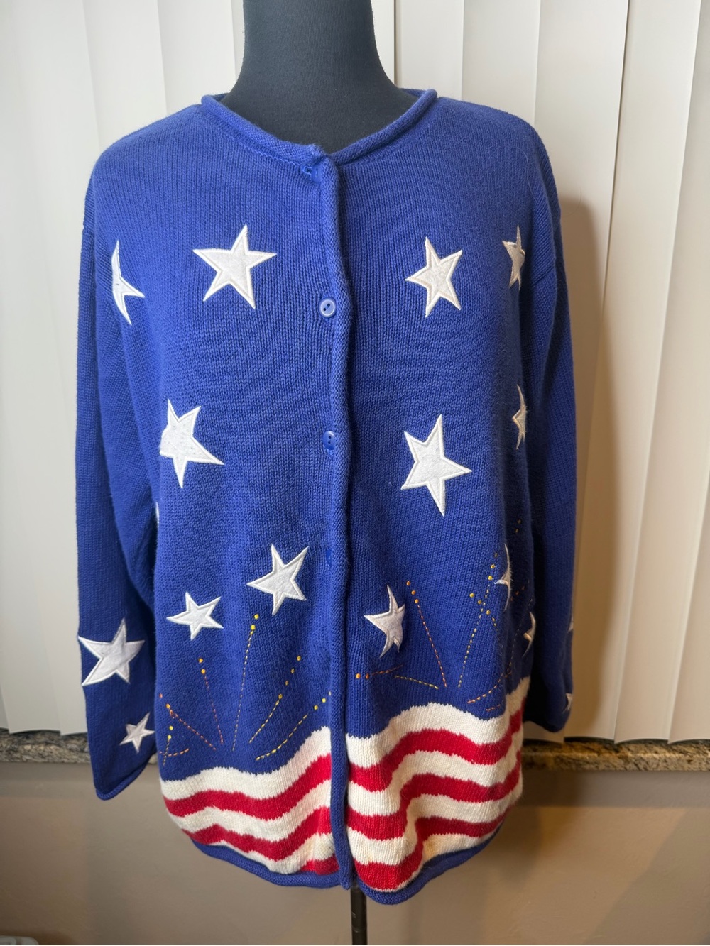 Quacker Factory Vintage Sweater Patriotic Stars & Stripes Cardigan Size 1X